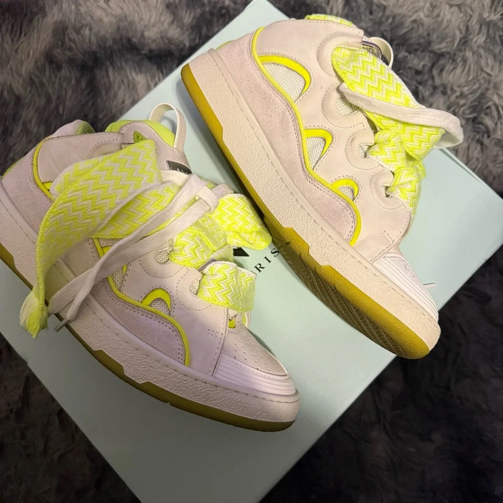 Authentic Lanvin Cream and Neon Yellow Women's Sneakers - Picture 7 of 10